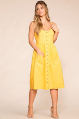 Yellow Midi Dress with Pockets