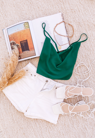 Pia Green Top and White Shorts