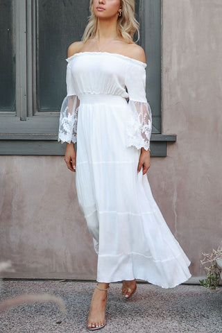White Lace Maxi Homecoming Dress