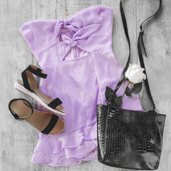 lavender strapless mini dress