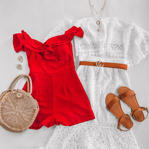 Red Romper and White Lace Set Fourth of July Outfit
