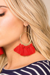 Womens Red Tassel Earrings