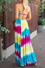 tie dye strapless maxi dress