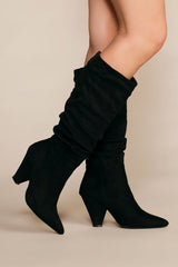 Tall Black Slouchy Booties with Pointy Toe