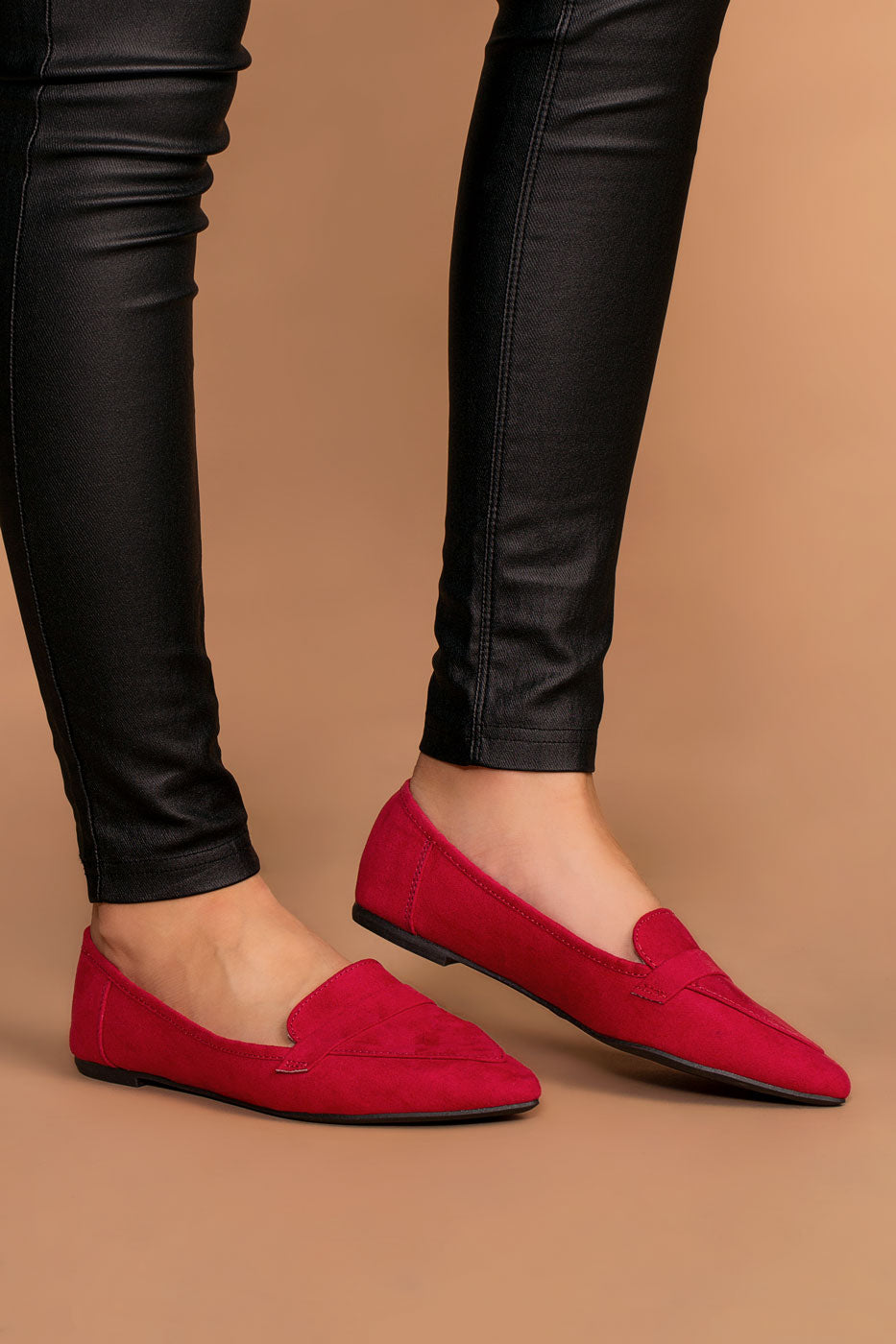 red pointed loafers