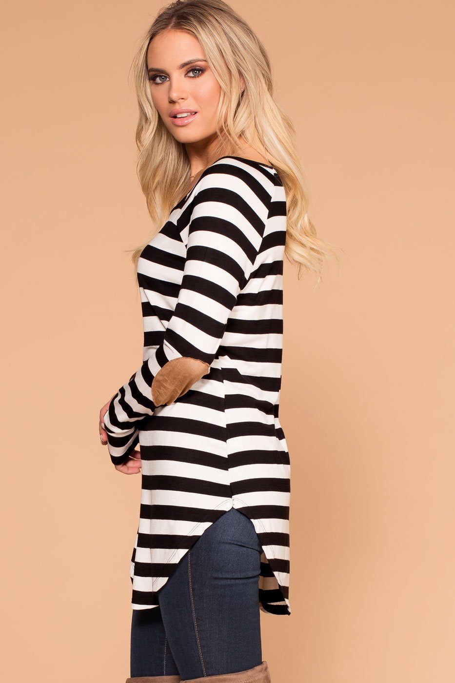 womens striped top with elbow patches for sale