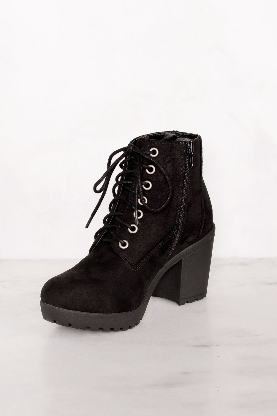 black bootie heels with laces