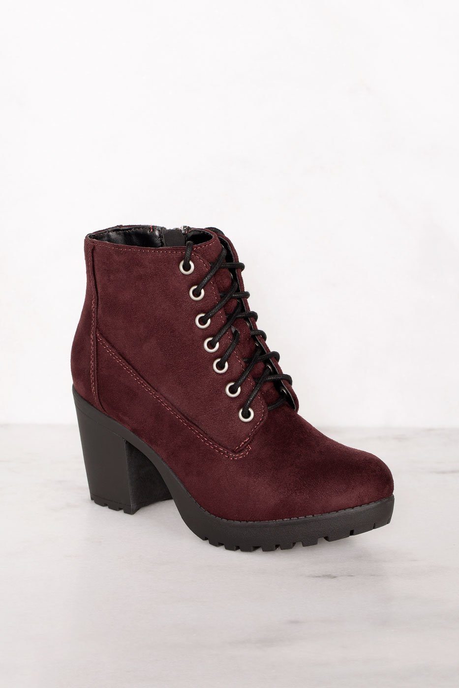 Charlize Burgundy Lace Up Booties by 