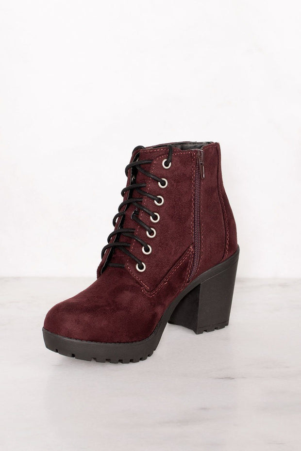 maroon lace up boots