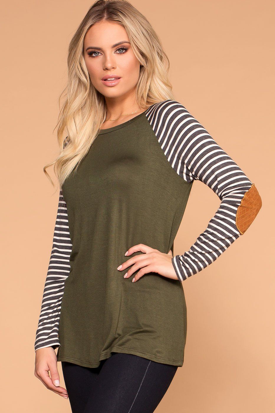 womens striped top with elbow patches for sale
