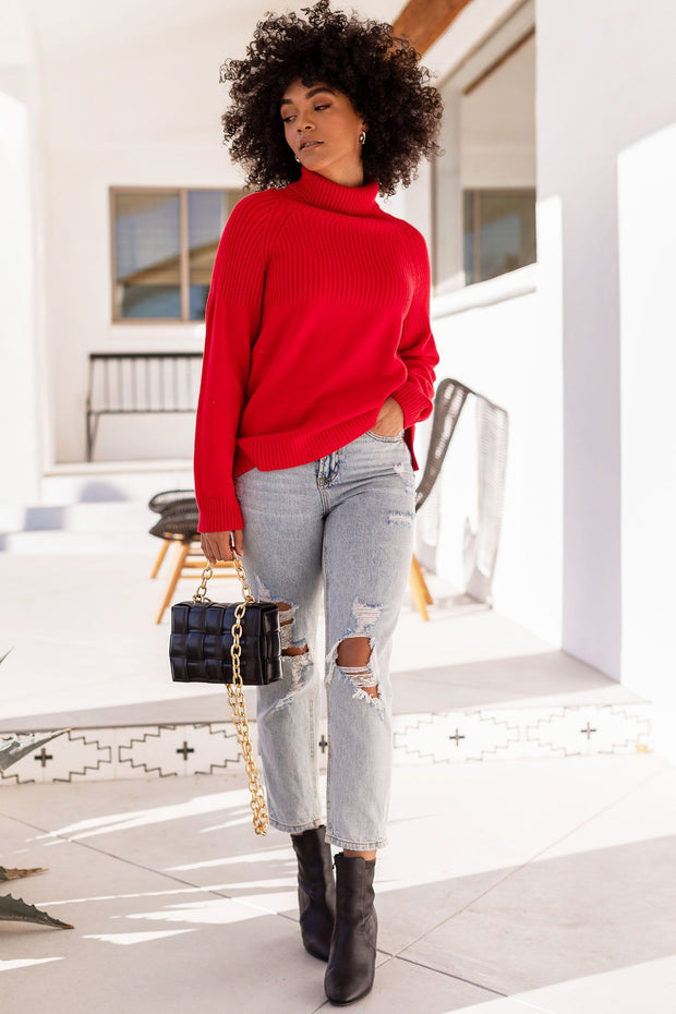 Shop Priceless | Fiona | Red | Knit | Turtleneck | Sweater | Women's