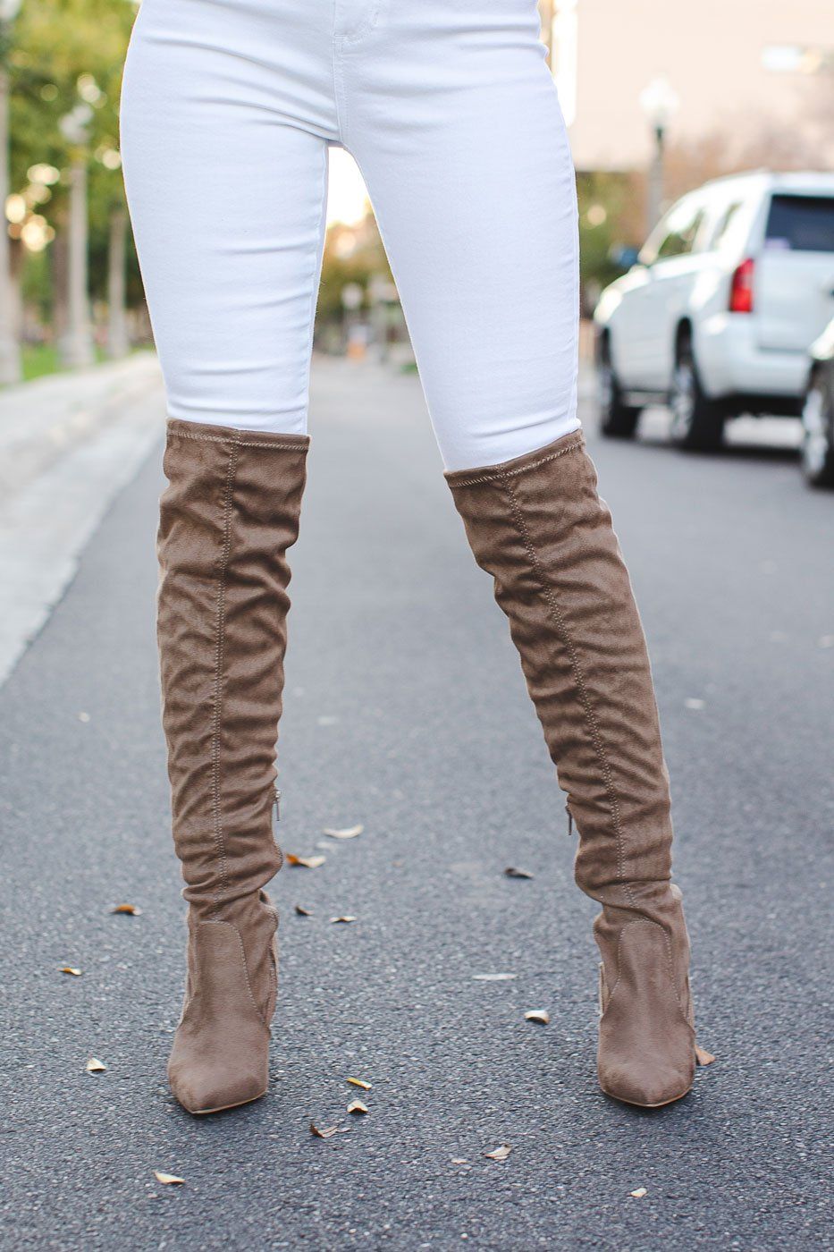 taupe over the knee boots