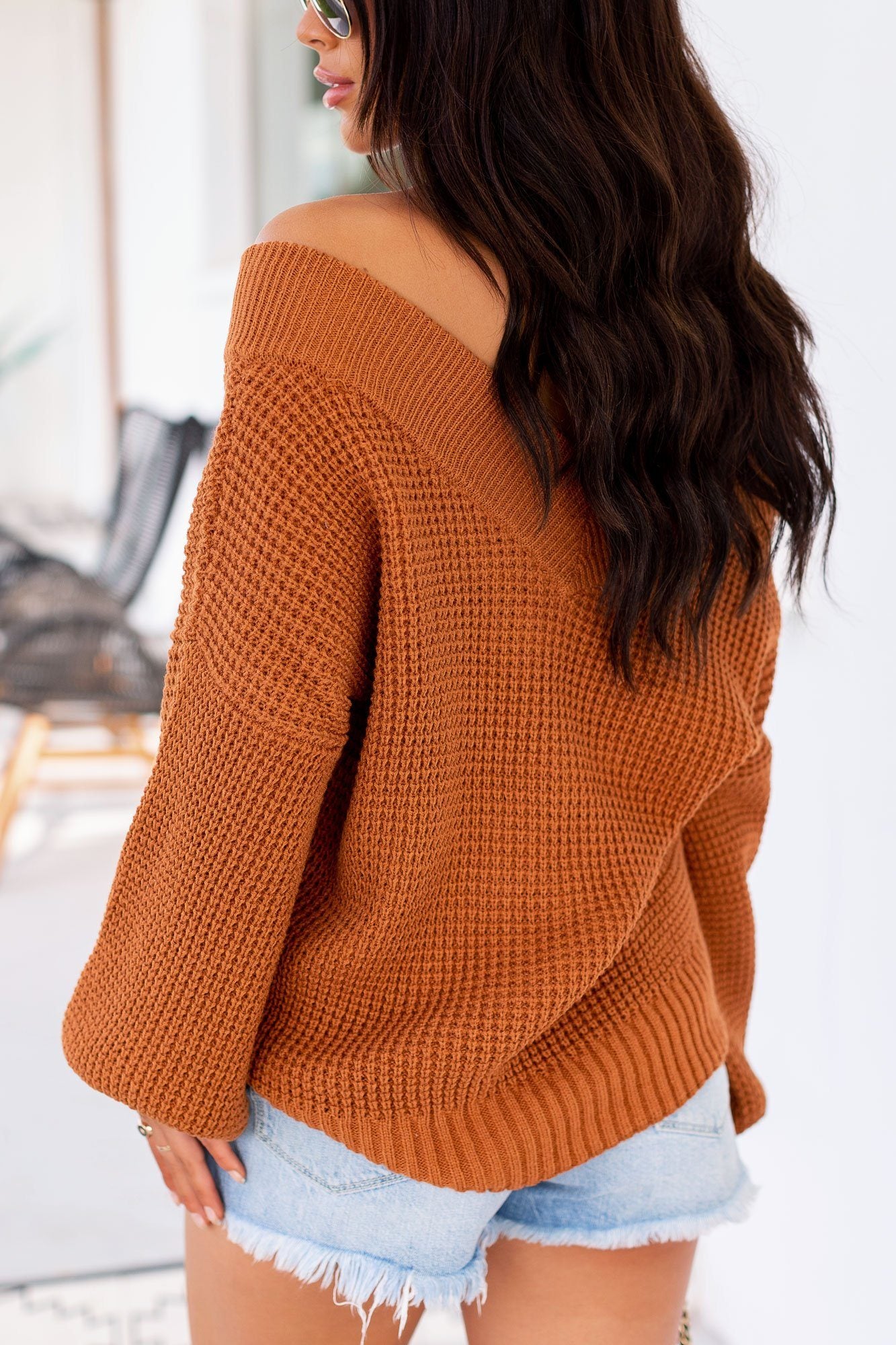 Ginny Rust Knit Bell Sleeve Sweater