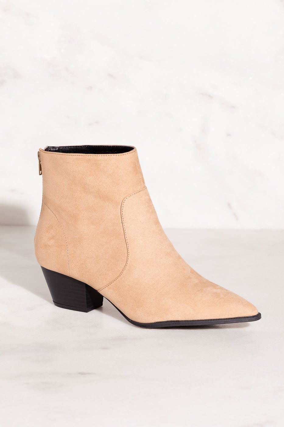 taupe pointed toe booties