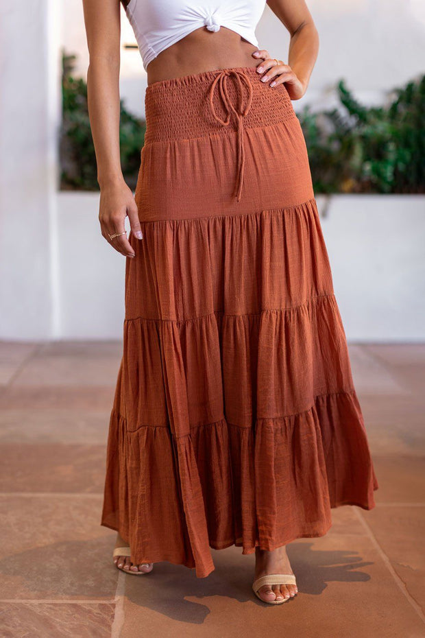 rust colored maxi skirt