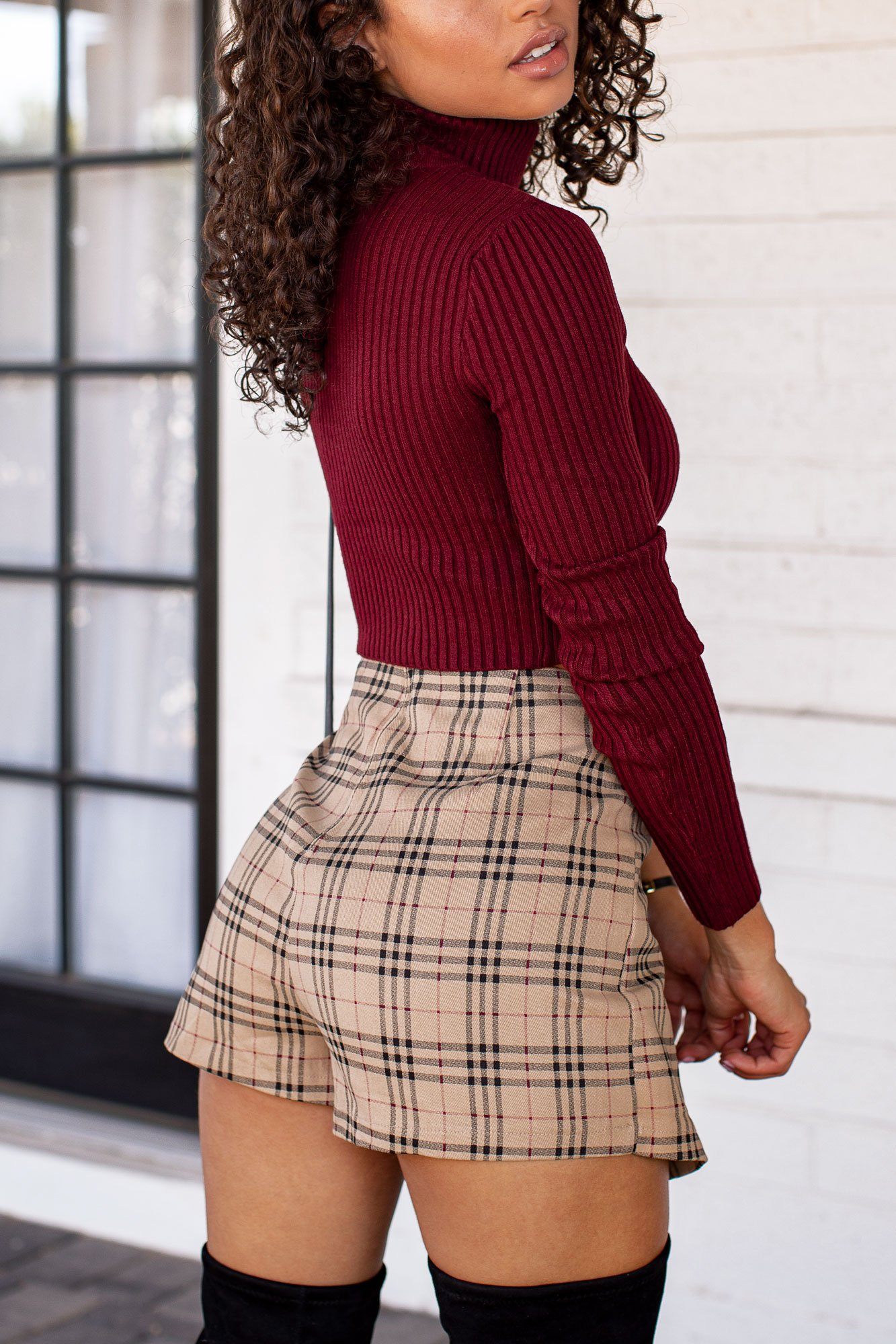 Kittia Taupe Plaid Skort