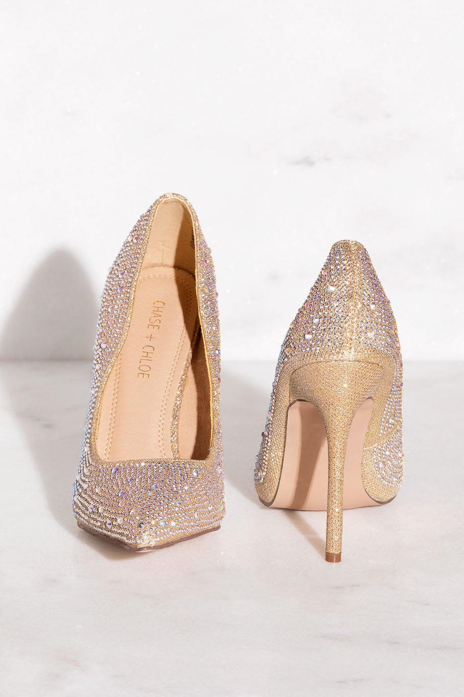 nude glitter pumps