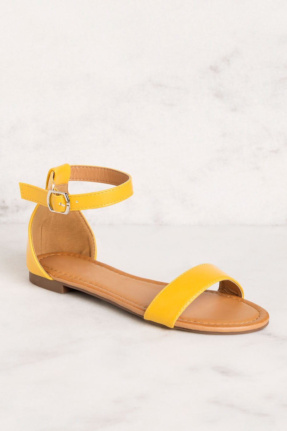 yellow flats with ankle strap