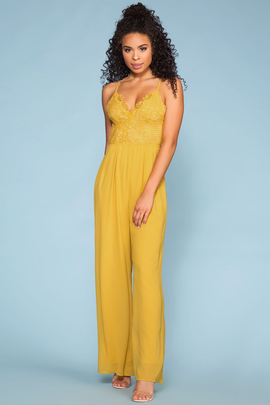 Meric Lace Mustard Jumpsuit By Priceless