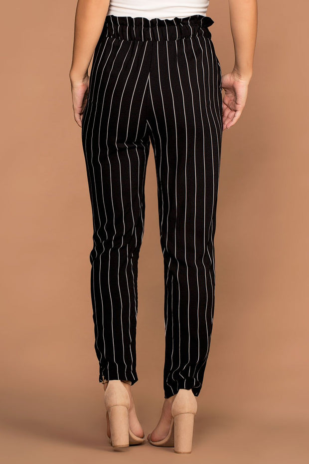 black and white striped paperbag pants