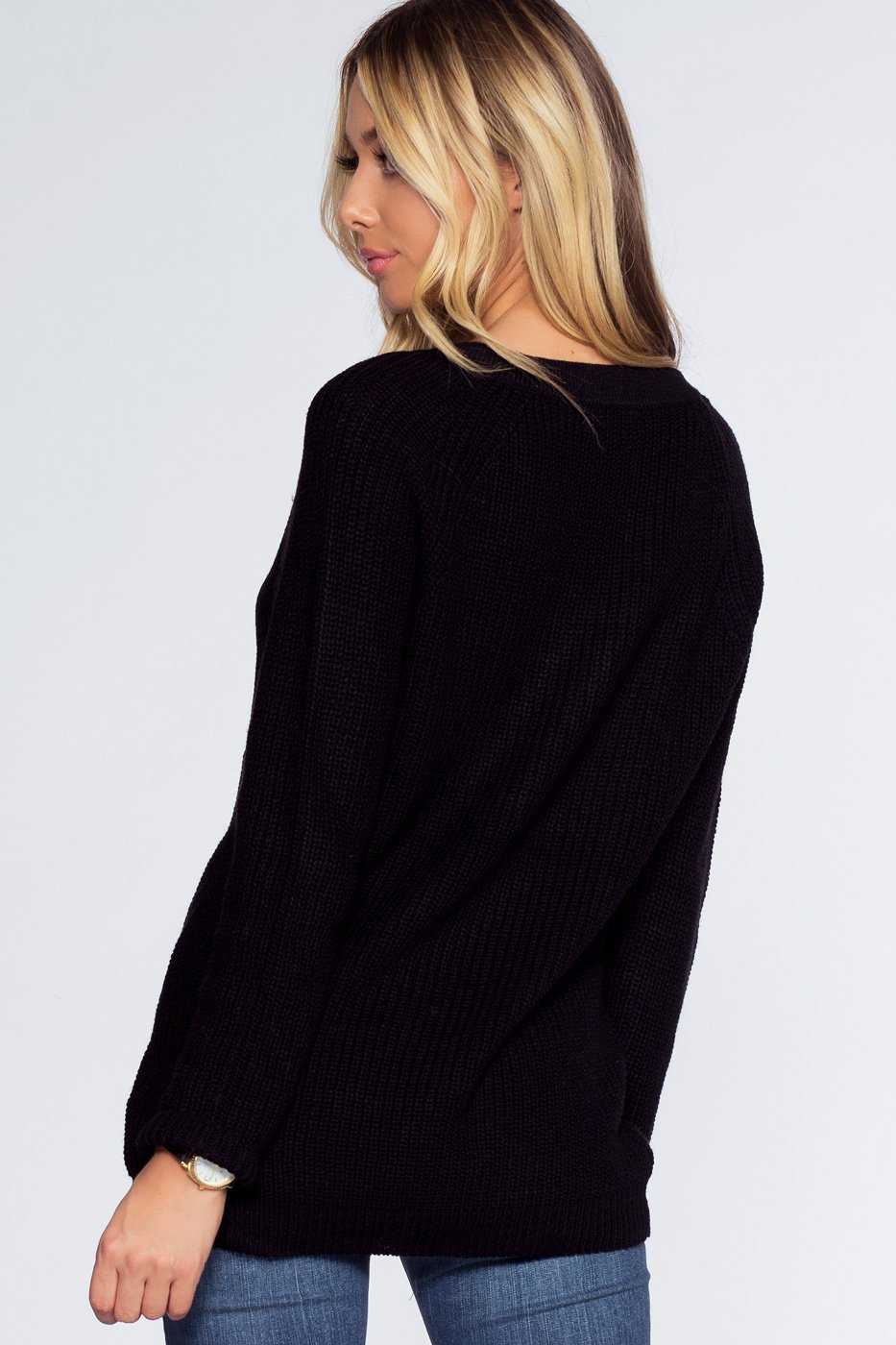 Elsa Lace Up Sweater - Black by Priceless