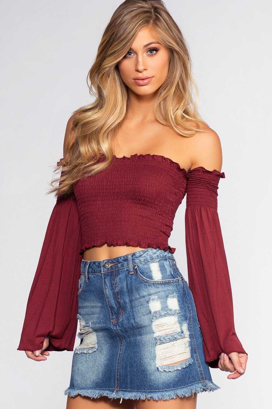 Kate Crop Top - Burgundy by Priceless