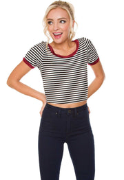 Tops - Lydia Striped Crop Top - Red