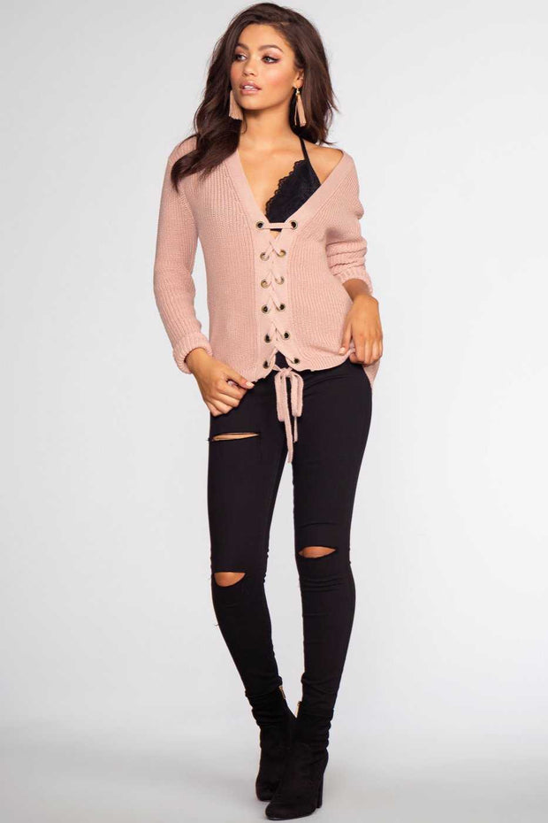 mauve lace up top