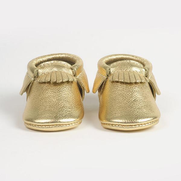 gold baby moccasins