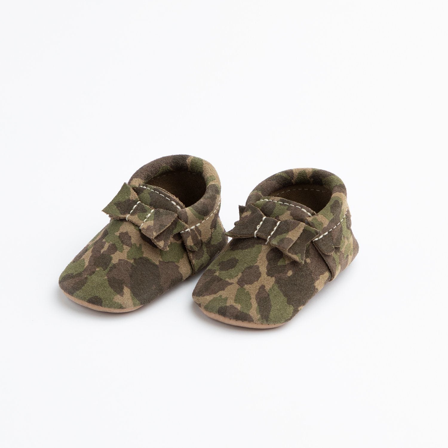 Green Suede Camo Bow Mocc Mini Sole 