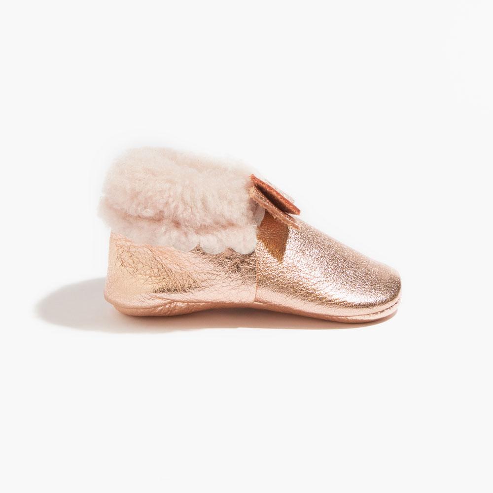 Rose Gold with Pink Shearling Bow Mocc Mini Sole II
