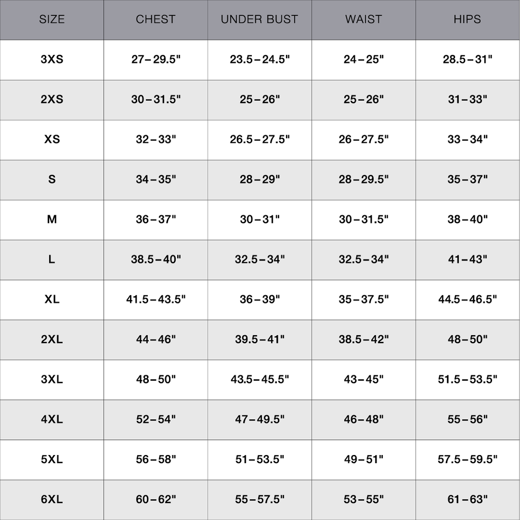 Tomboy Size Chart