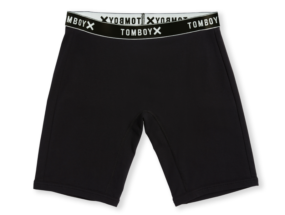 9" boxer briefs black with smooth tomboyx logo elastic waistband, made with OEKO-TEX® 100 Certified fabrics, Fit-tested on all body types, sizes XS-6X 95% OEKO-TEX Certified cotton, 5% spandex Signature stay-put silky soft TomboyX waistband Mid rise fit, 9" inseam