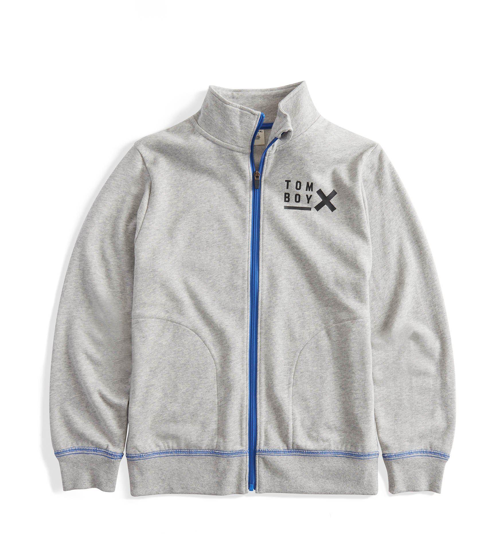 French Terry Full Zip Sweatshirt LC - TomboyX Heather Grey with Blue