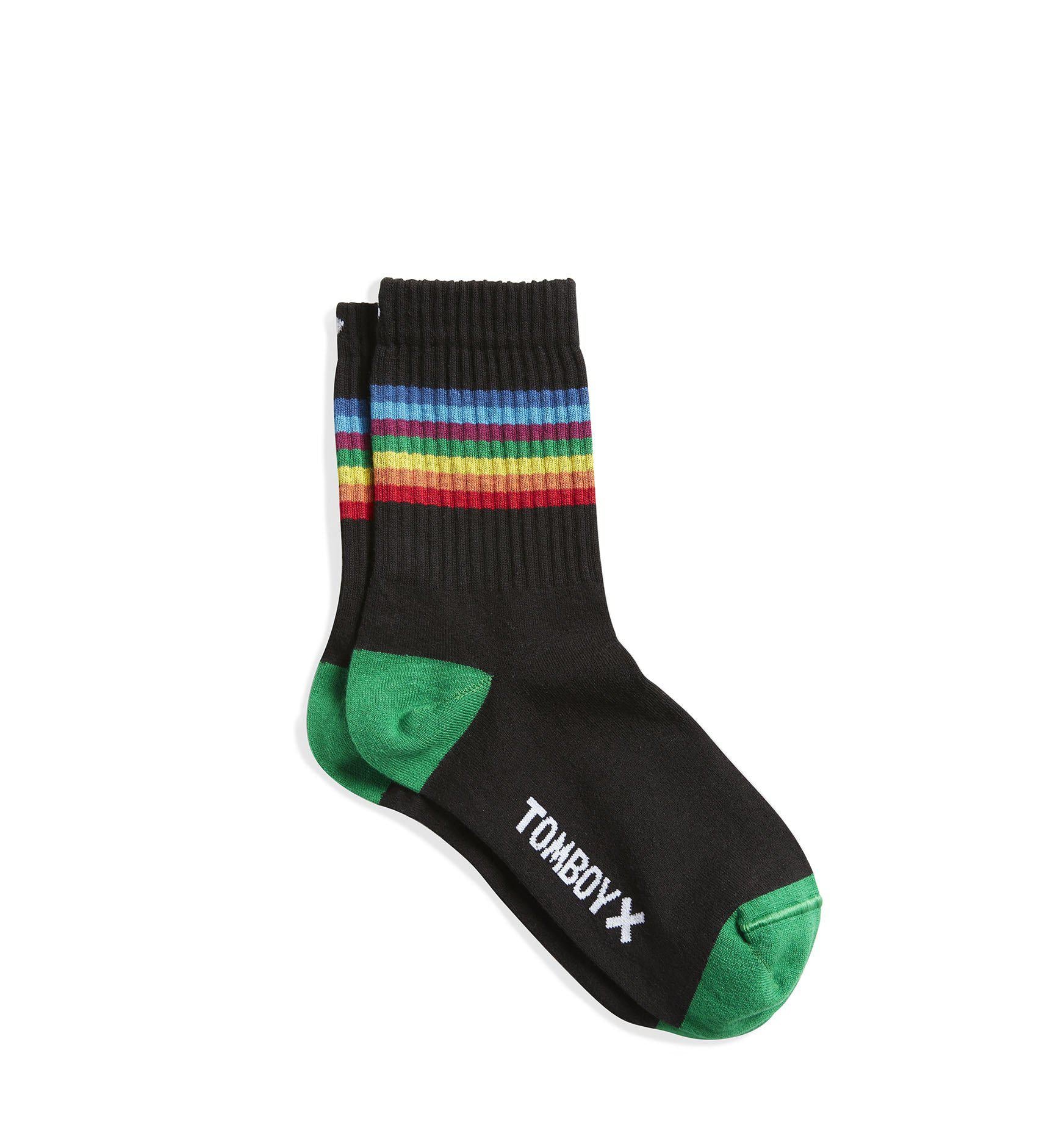 Anklet Crew Socks - Black with Rainbow