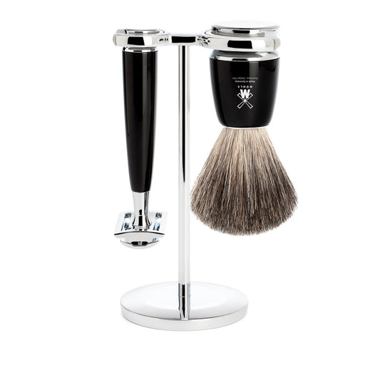 Mühle RYTMO 3 part Shaving set with Badger Brush (Black) - FineShave