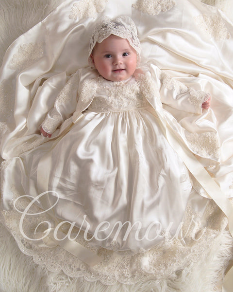 Silk Satin Christening gown set Baptism 