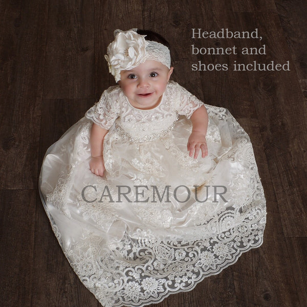 white lace baptism dress