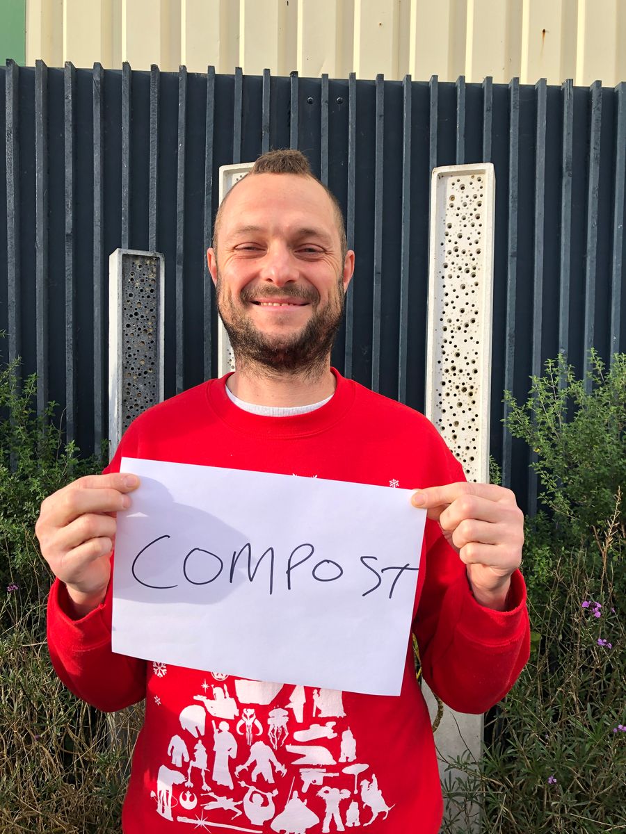 Charlie with Green&Blue climate pledge to create a compost heap