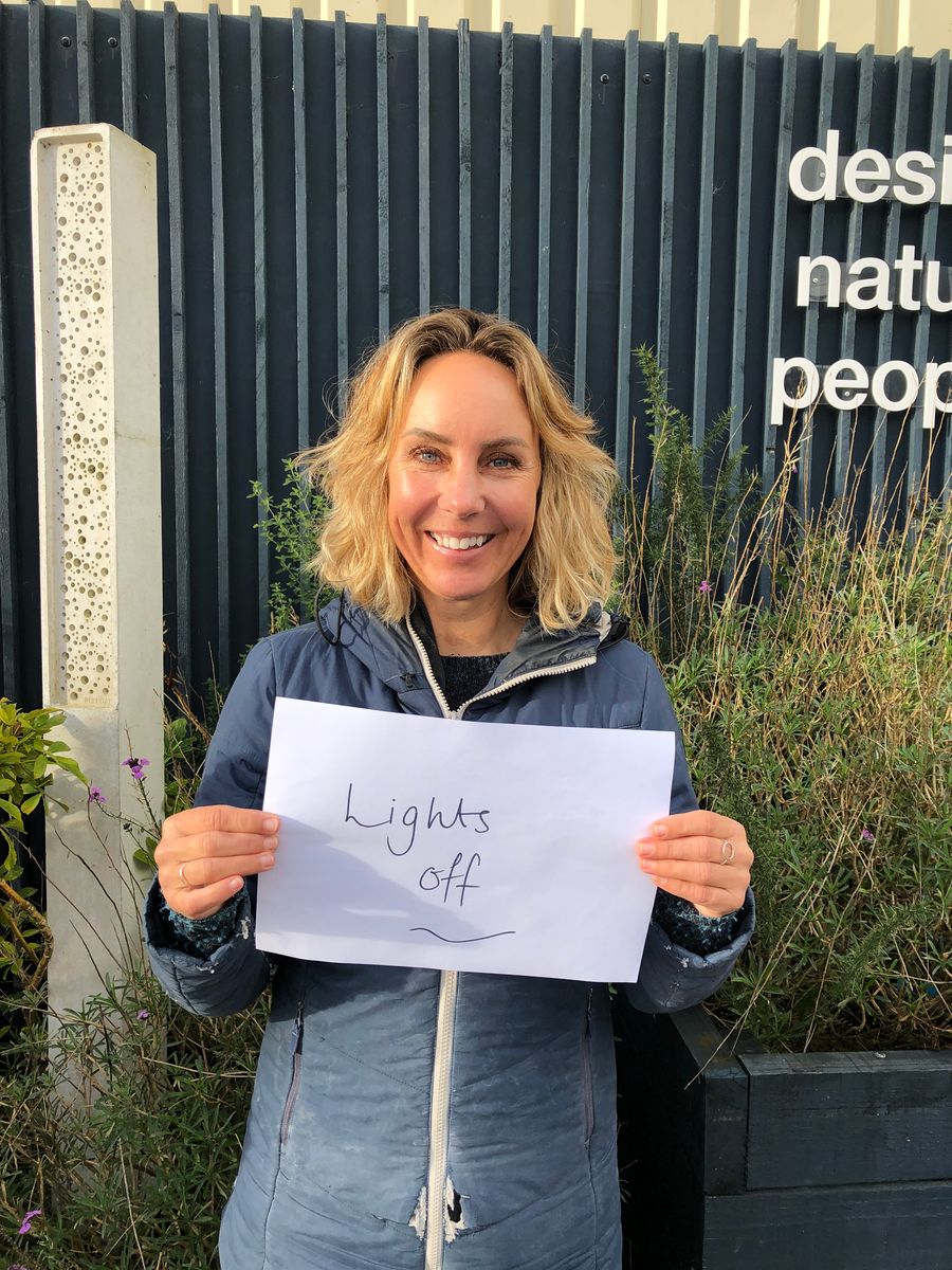 Sophie from Green&Blue with climate pledge to turn the lights off