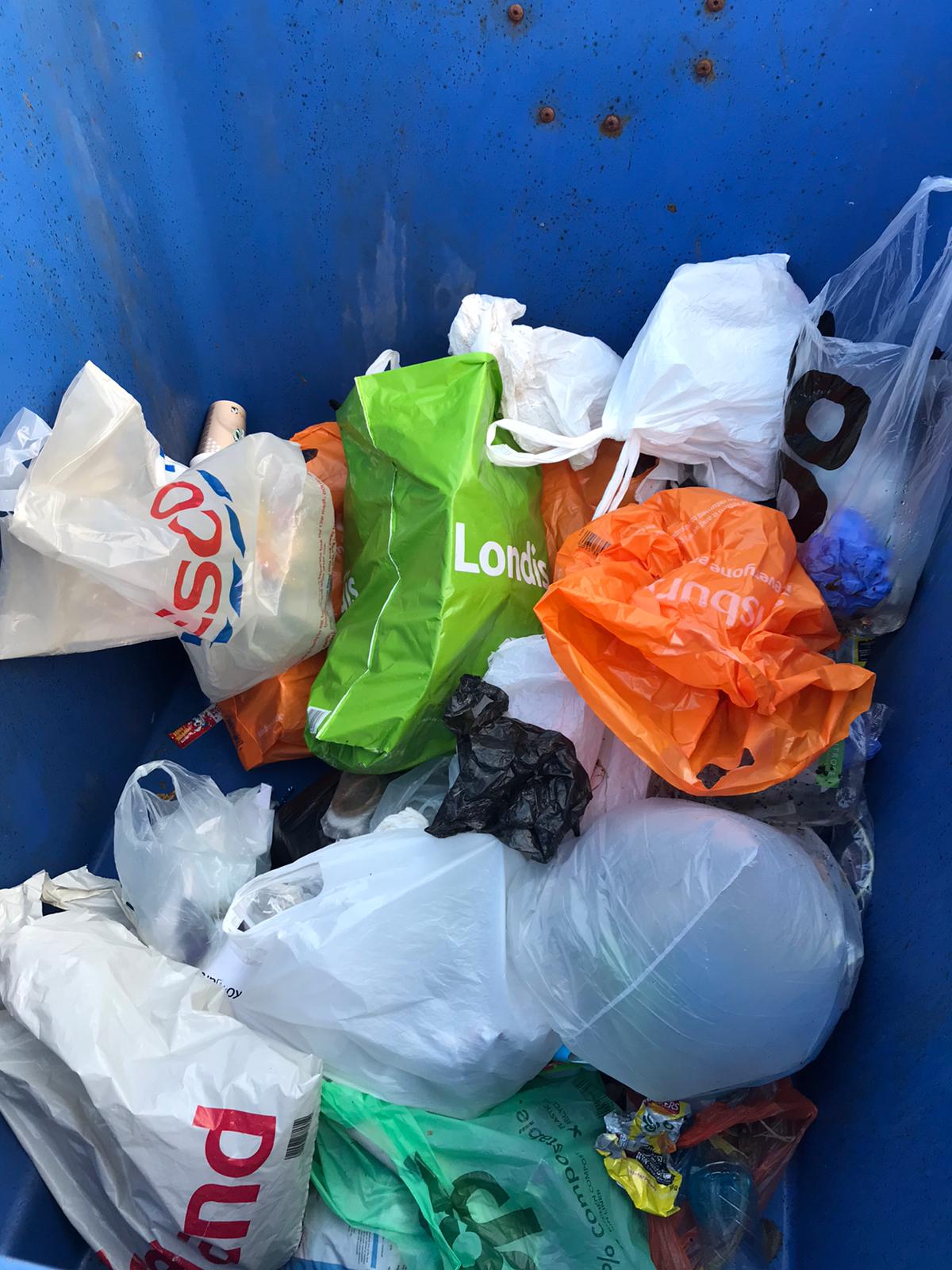 Rubbish in perranporth school bin for rubbish and recycling