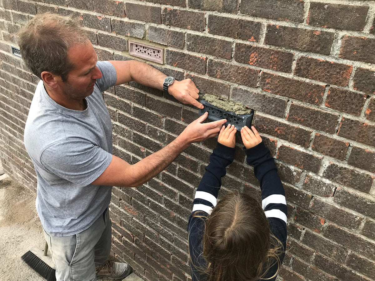 mortar bed on bee brick going into brick wall