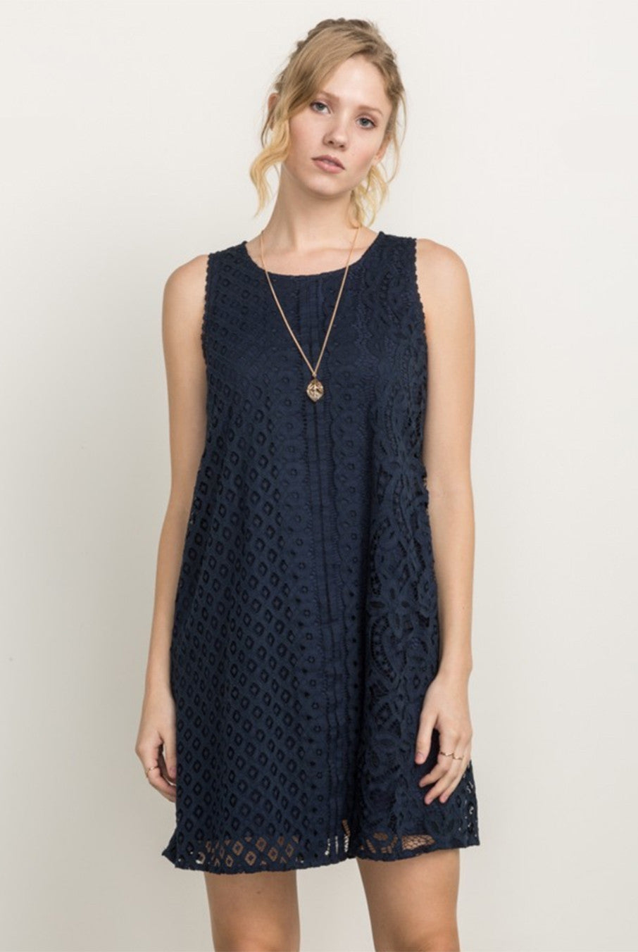 navy lace overlay dress