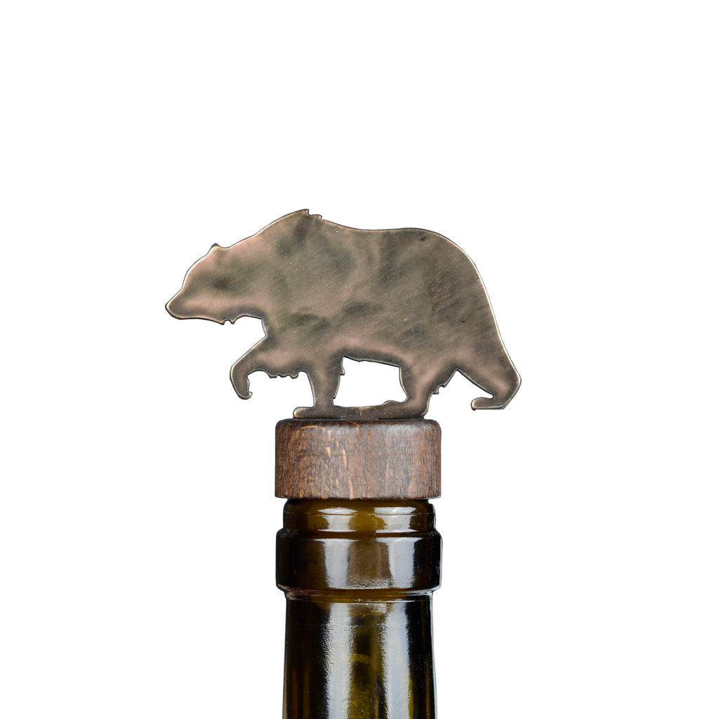 Bear Wine Bottle Stopper - Bronze - created by Blue Moose Metals. Made in Montana