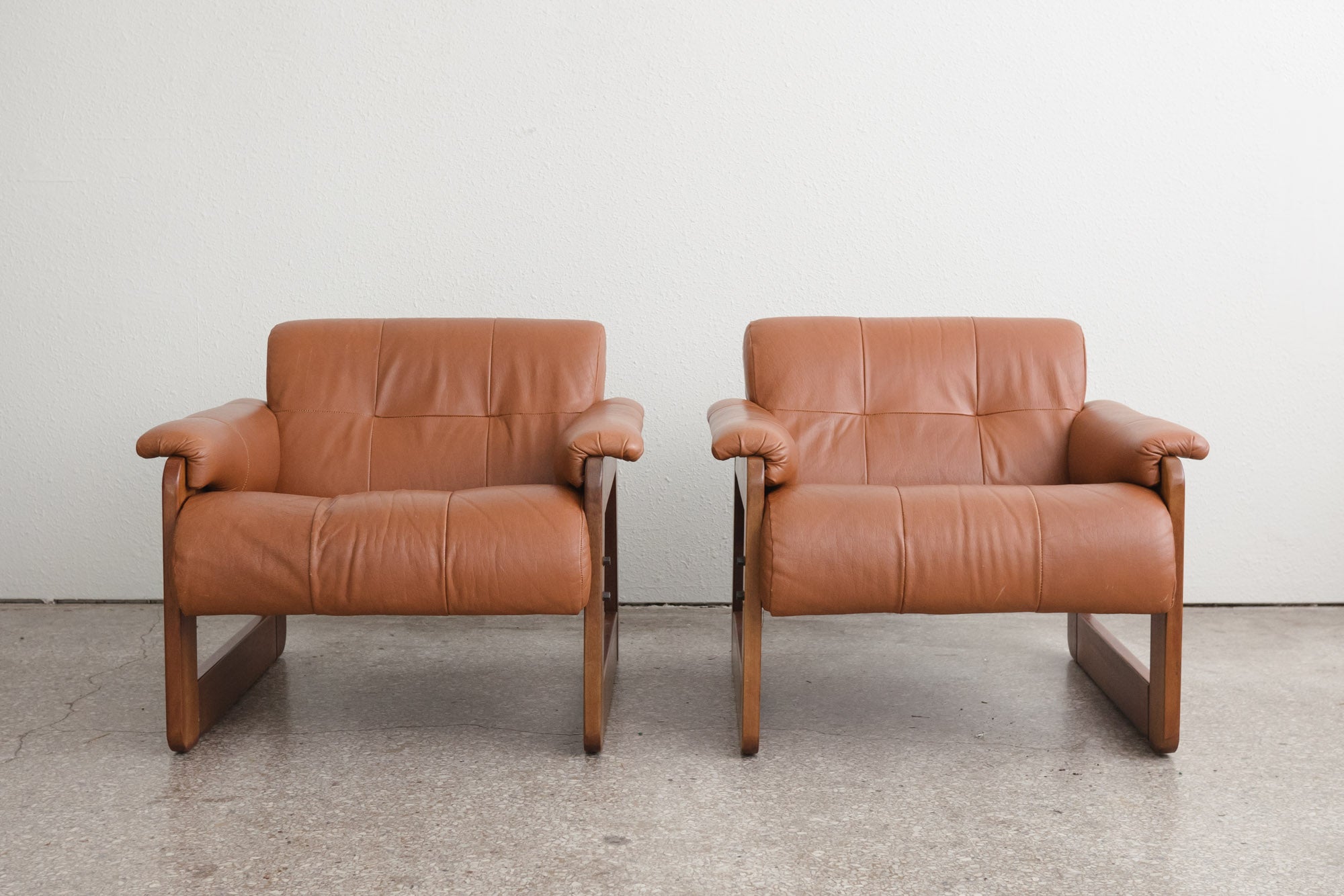 Pair Mid Century Leather Chairs - Homestead Seattle