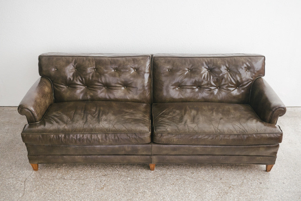 henredon brown leather sofa