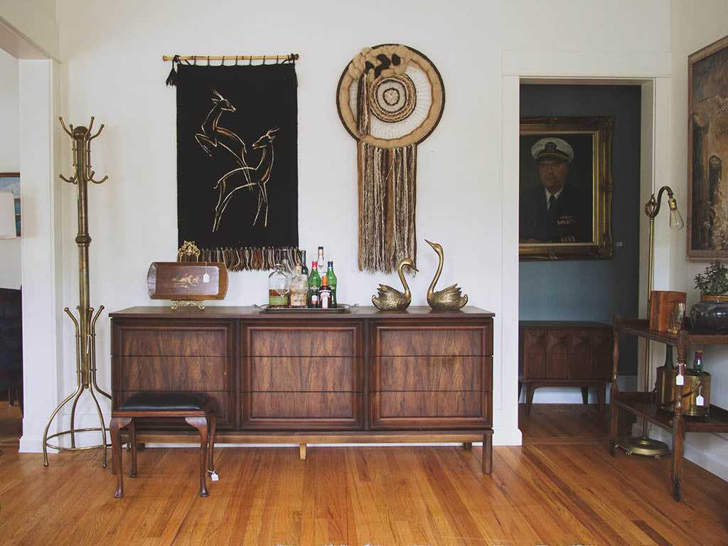 Black Leather Vanity Stool - Homestead Seattle