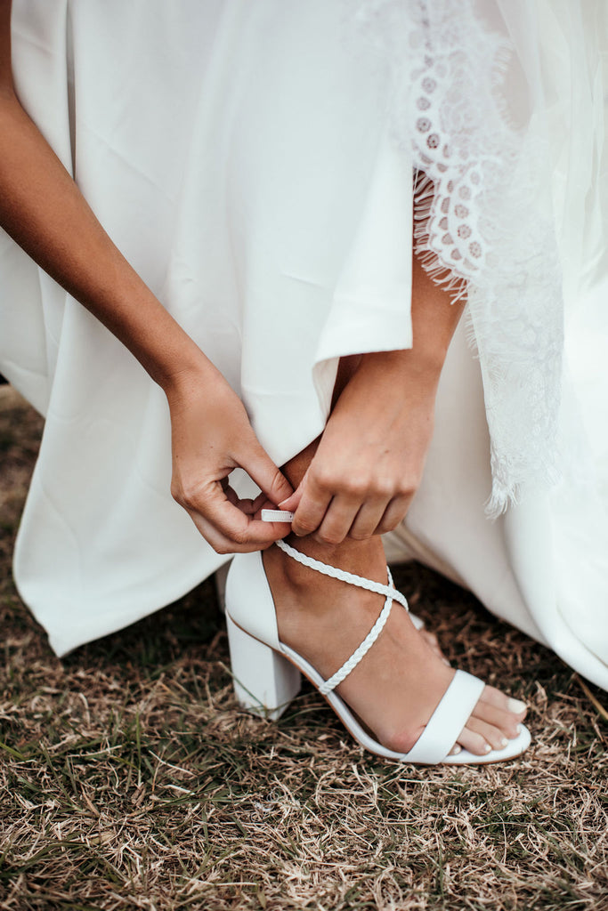 White wedding shoe with plait details