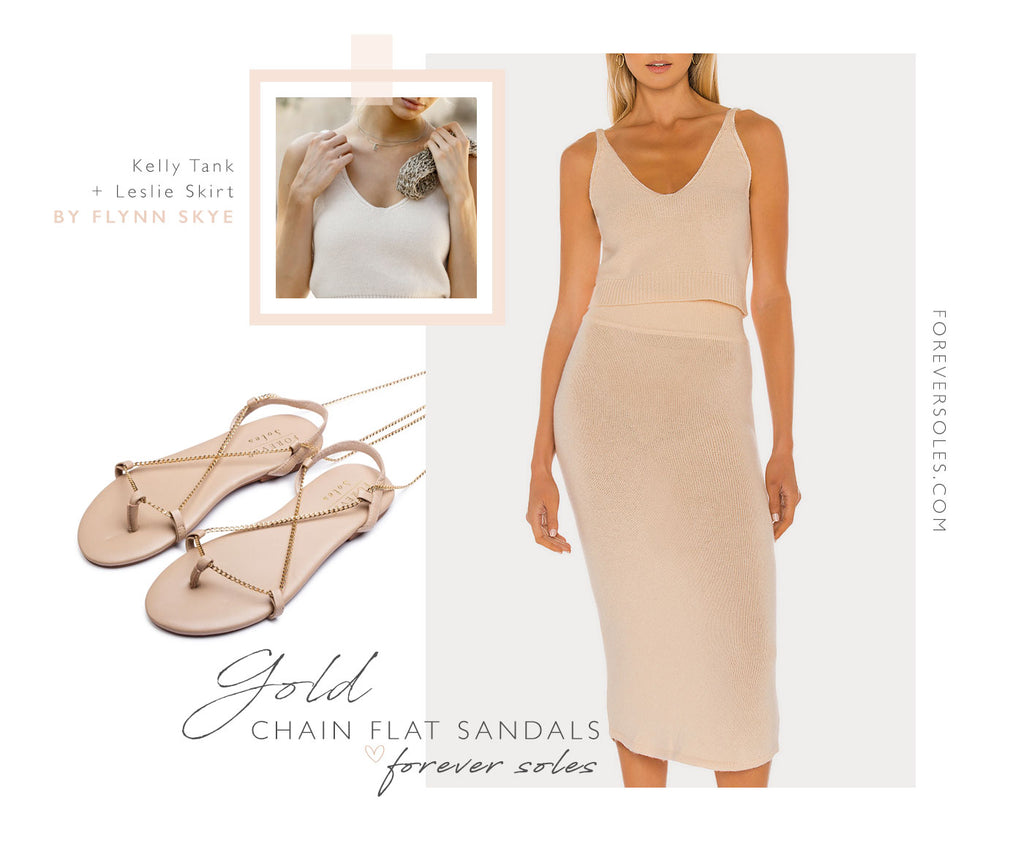 Forever Soles Gold Chain Flat Sandals + Wedding Guest Outfit