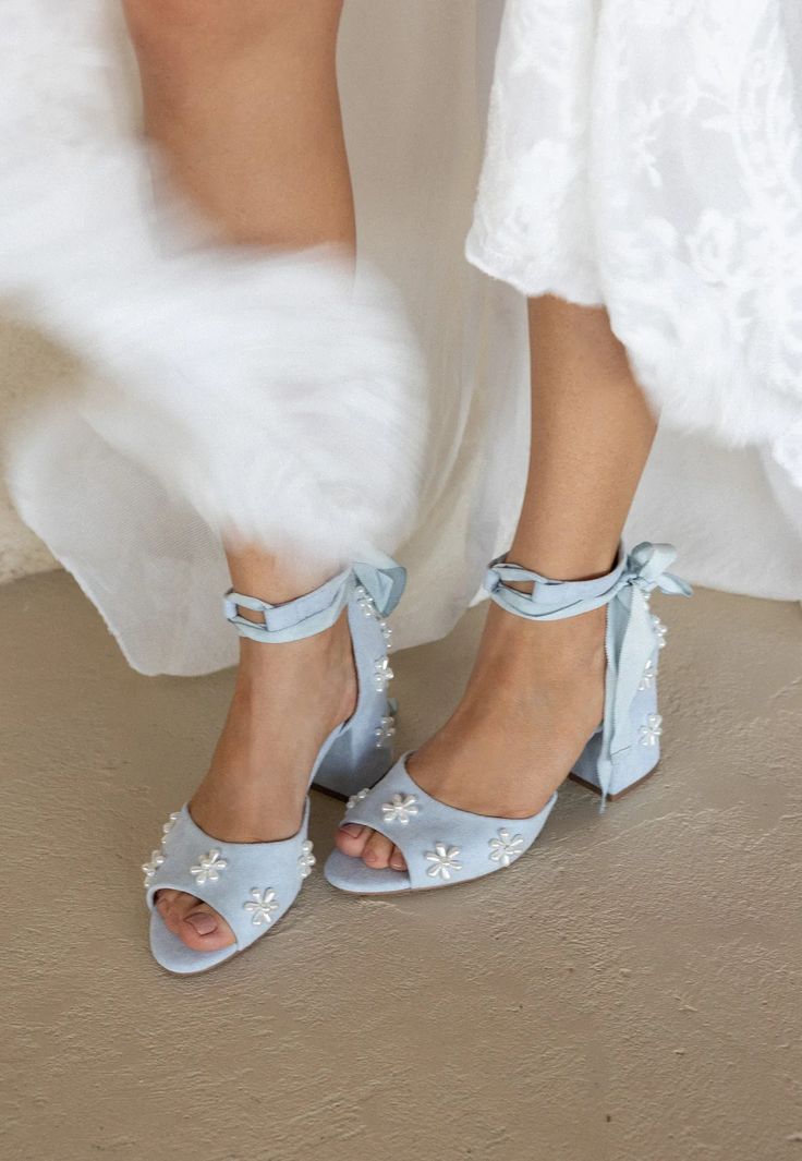 Blue Melody Pearl Flower Wedding Shoes